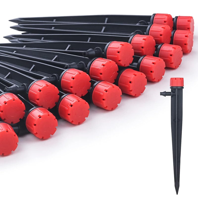 La Farah 100pcs Drip Irrigation Emitters for 1/4" Drip Irrigation Tubing,Adjustable 360 Degree Water Flow Drippers on 5" Arrow Stake, Garden Irrigation Drippers for (4-7mm) Watering System Kit - Image 1
